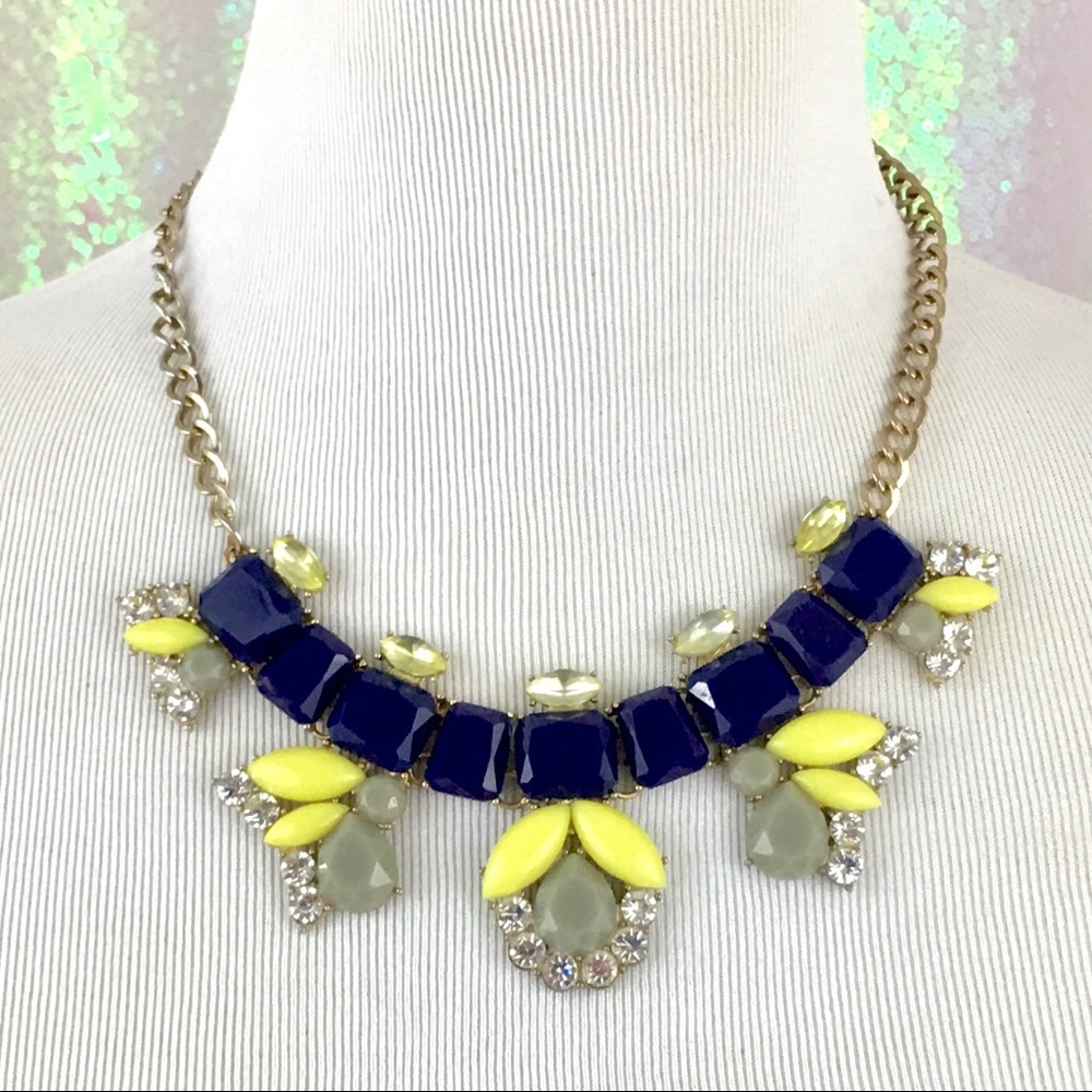 Statement Necklace - indigo / neon yellow GUC